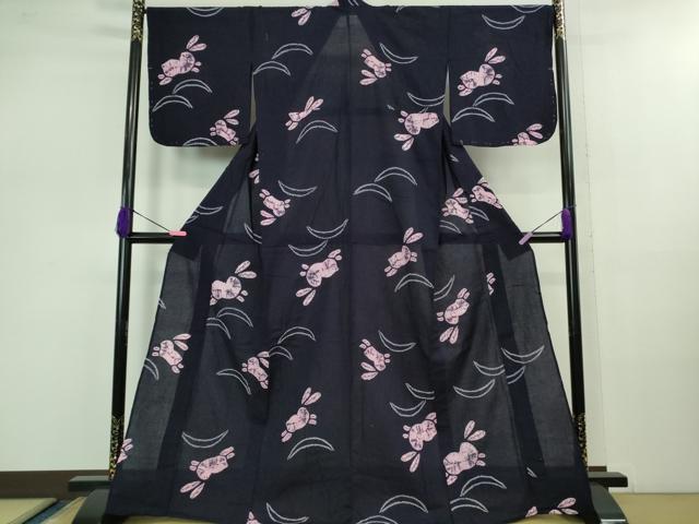 平和屋着物∴極上 夏物 浴衣 有松鳴海絞り 飛兎 うさぎ 紺色地 綿 逸品 未使用 DZAB0879kh5|平和屋