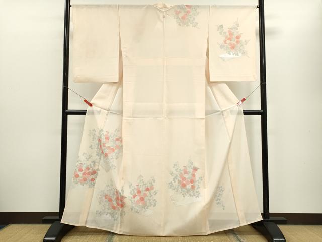長閑やかさ屋御召しもの＊夏物 短い訪問着 絽 駒刺しゅう 花筏 銀彩 正絹 珠玉 CABH7649ze