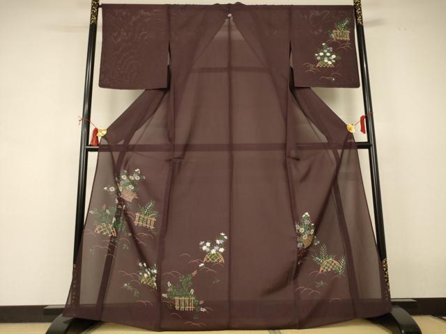 長閑やかさ屋御召しもの＊夏物 短い訪問着 絽 手書き 顕花植物文 正絹 珠玉 AABI7826jd