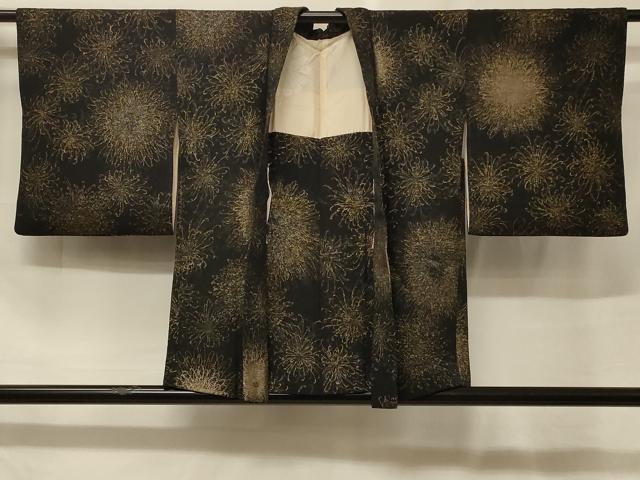 長閑やかさ屋御召しもの＃羽織 寿光織 乱菊 黒地 金糸 正絹 珠玉 CABF1451インチ
