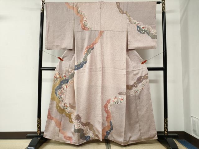 長閑やかさ屋御召しもの●京友禅の王者 松井青々 短い訪問着 駒刺しゅう 道長吉祥被子植物文 金彩 正絹 珠玉 CABE2305yc