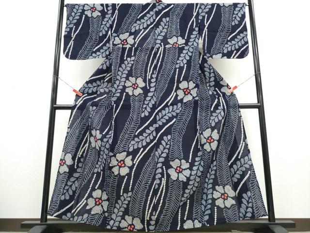 長閑やかさ屋御召しもの∴夏物 浴衣 有松鳴海絞り 舞葉花文 綿 珠玉 CABH1418ng