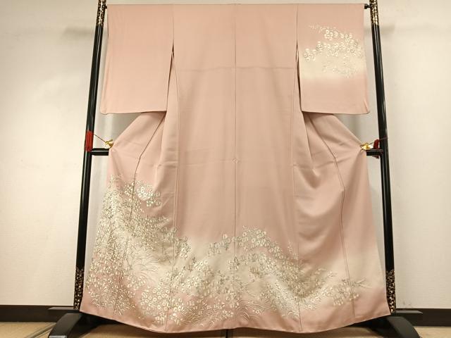 平和屋着物●訪問着 総手刺繍 草花文 金糸 正絹 逸品 AABI9045fy|平和屋