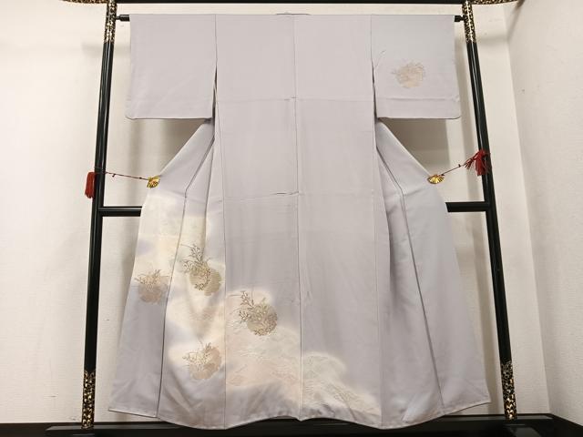 長閑やかさ屋お召しもの●短い訪問着 中国三大刺しゅう 汕頭刺繍 スワトウ刺しゅう 雪輪顕花植物文 暈し染め 銀糸 正絹 珠玉 AABJ3847ph