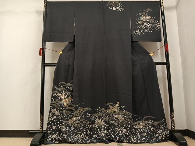 長閑やかさ屋御召しもの●短い訪問着 駒刺しゅう 花筏文 金彩 正絹 珠玉 AABJ3886ph