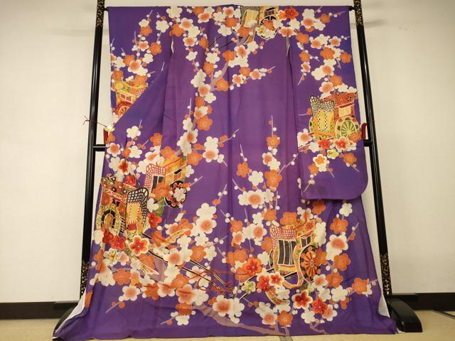 長閑やかさ屋御召しもの＊夏物 振袖 絽 駒刺しゅう 御所車梅文 金彩 正絹 珠玉 AABI7831jd