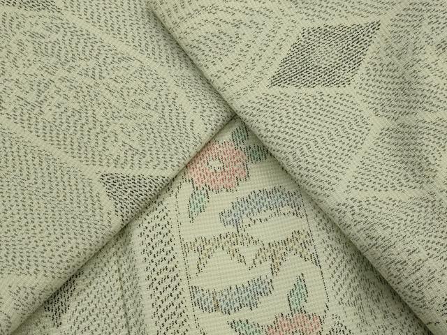 平和屋着物▽上質な紬　単衣　亀甲草花文　正絹　逸品　AABJ5153st｜平和屋