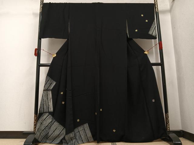 長閑やかさ屋御召しもの●短い訪問着 絵書き物 絞り 刺しゅう 源氏香 黒地 正絹 珠玉 AABJ3890ph