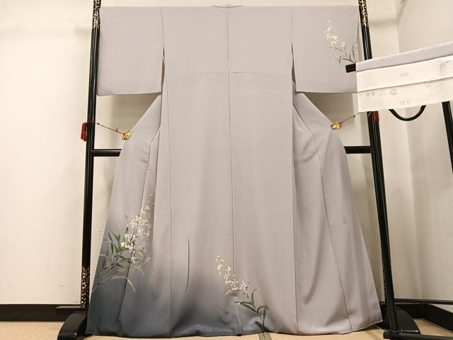長閑やかさ屋御召しもの●十日町友禅 成人女性絵書き 遠田藤舟  短い訪問着 顕花植物文 暈し染め 丹後ちりめん 反端付き添い人 正絹 珠玉 AABJ3897ph