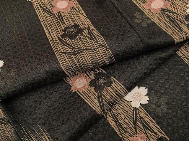 長閑やかさ屋御召しもの●小紋 夜桜 黒地 洗える御召しもの AABH5343ph