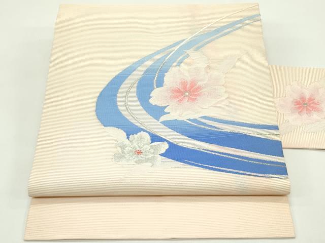 長閑やかさ屋お召しもの＊夏物 九寸名古屋帯 水筋花文 銀糸 正絹 珠玉 未当て嵌める CABG7440rv