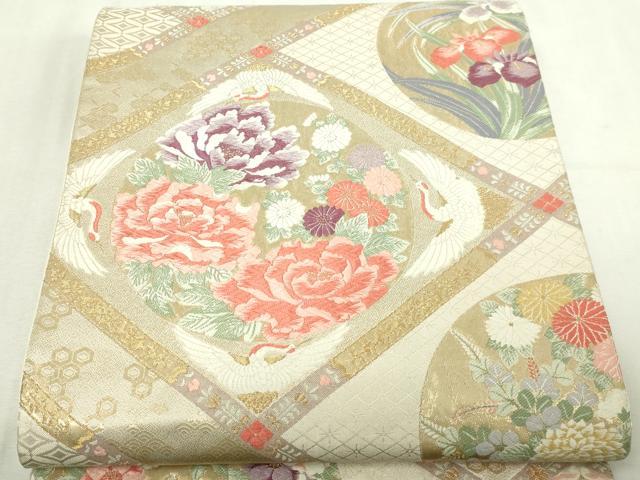 長閑やかさ屋中央局▼六通柄袋帯 唐織 顕花植物丸文 九百錦純金箔24ｋ 正絹 珠玉 DABG9650sf