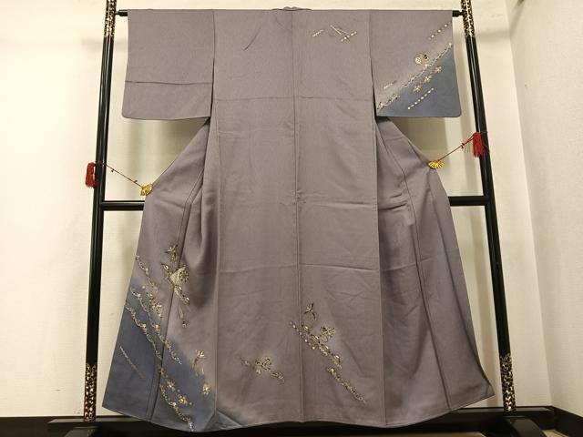 長閑やかさ屋御召しもの●短い訪問着 花鳥文 暈し染め 金彩 正絹 珠玉 AABJ3931ph