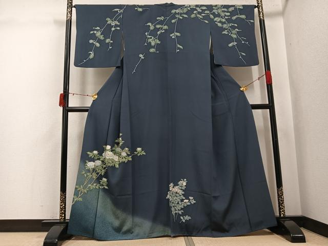 長閑やかさ屋御召しもの●短い訪問着 中国三大刺しゅう 相良刺しゅう 枝花文 正絹 珠玉 AABJ3972ph