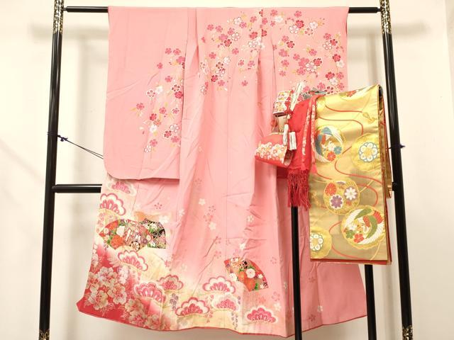 長閑やかさ屋お召しもの[]七五三 御姉さん ７歳 祝着 四つ身 袋帯・小物仕掛ける 西洋紙重ね花文 暈し染め 現ナマ彩 珠玉 DABC5313ma