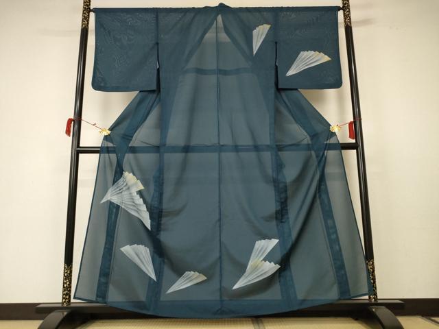 長閑やかさ屋御召しもの＊夏物 短い訪問着 絽 檜扇文 洗える御召しもの AABC1904jd