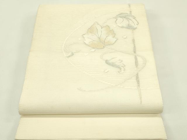 長閑やかさ屋御召しもの＊夏物 膜鳴楽器柄袋帯 すくい織 蔦の葉文 銀糸 正絹 珠玉 CABH5926rv