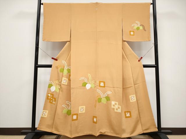 長閑やかさ屋中央局●御前上等 銀座 志ま亀 短い訪問着 舞蹈桐 赭黄色 金彩 たとう紙付き添い人 珠玉 未当て嵌める CYAA4787s6
