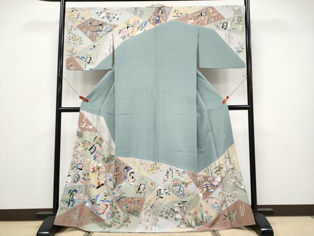 長閑やかさ屋中央局●御膳上等 十日町 加賀植物友禅の王者 田村哲彦 短い訪問着 四季 深川薄墨色地 珠玉 CYAA4567s6 着物-レディースファッション