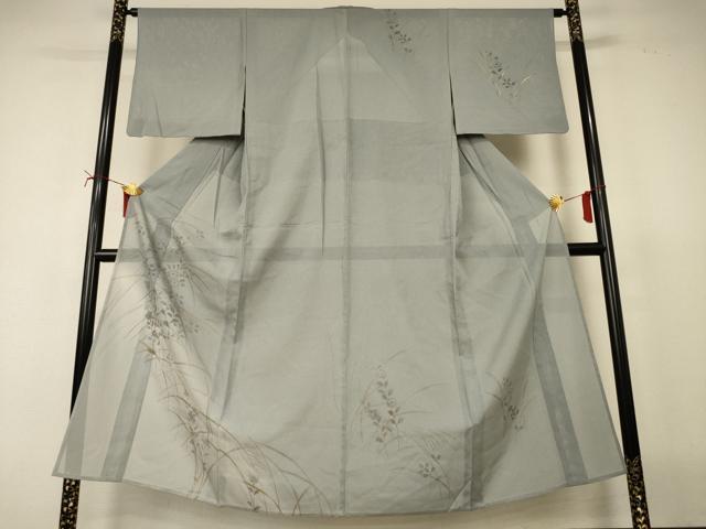 長閑やかさ屋御召しもの＊夏物 短い訪問着 絽 手書き 草葉文 暈し染め 金彩 正絹 珠玉 AABI7853jd