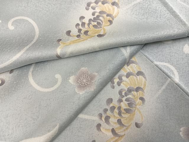 長閑やかさ屋御召しもの●飛び切りな小紋 菊桜唐草文 暈し染め 正絹 珠玉 AABH3854ph