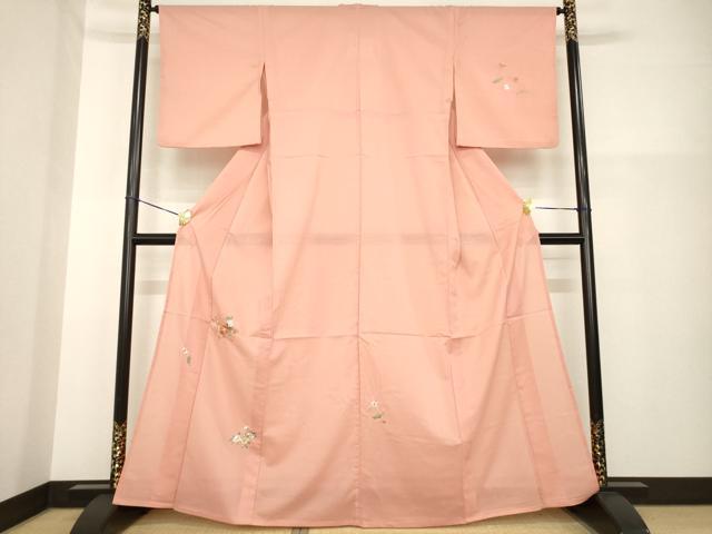 長閑やかさ屋御召しもの＊夏物 短い訪問着 絽 刺しゅう 西洋紙花文 金糸 洗える御召しもの AABG9638ck