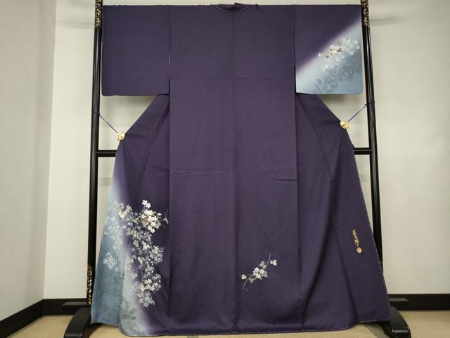 長閑やかさ屋御召しもの●螺鈿絵書き 藤本隆士 短い訪問着 顕花植物文 正絹 珠玉 未当て嵌める AABJ4964ck
