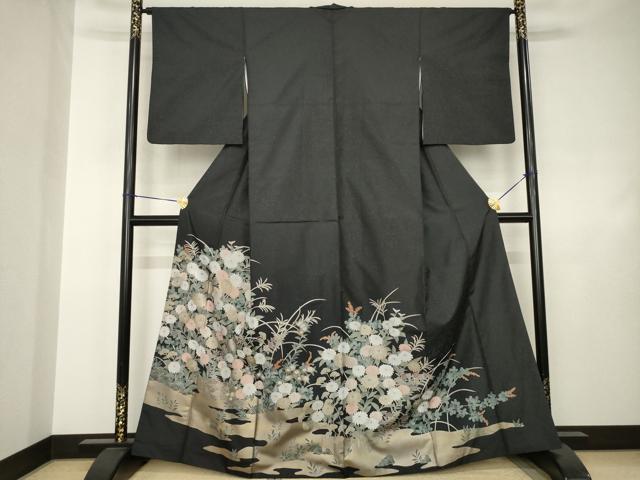 平和屋着物●本場大島紬　染大島　色留訪問着　草花文　金彩　正絹　逸品　AABJ4967ck ｜平和屋