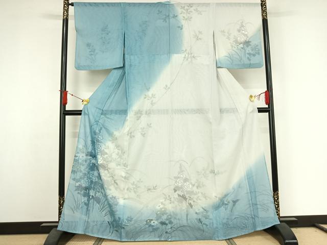 長閑やかさ屋御召しもの▽短い訪問着 単衣 無双 紗袷 紗×紗 水筋花文 金彩 正絹 珠玉 AABJ3634jh