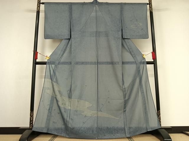 長閑やかさ屋御召しもの▽短い訪問着 単衣 無双 紗袷 紗×紗 墨付き 顕花植物文 正絹 珠玉 AABJ3636jh