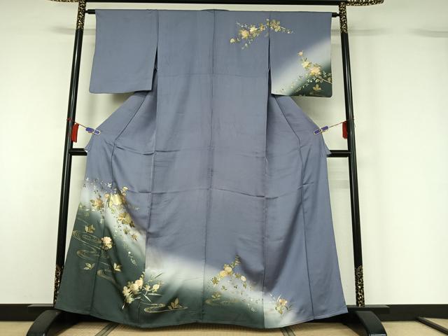 平和屋着物▽訪問着 単衣 螺鈿 流水枝花文 暈し染め 金彩 正絹 逸品 AABH5629jh|平和屋