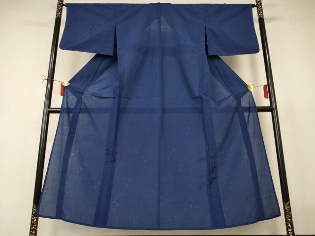 長閑やかさ屋御召しもの＊夏物 色無地 草葉紋紗 留紺色 AABI7795jd