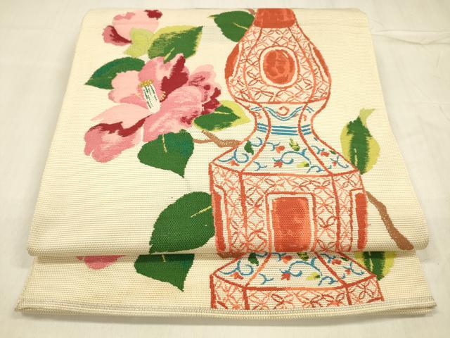長閑やかさ屋お召しもの＊夏物 六通柄 本袋帯 入れもの花文 正絹 珠玉 DABD6889糎