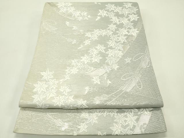 長閑やかさ屋御召しもの＊夏物 六通柄袋帯 唐織 楓絵巻文 銀糸 正絹 珠玉 CABH5939rv