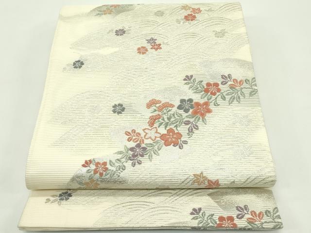 長閑やかさ屋お召しもの＊夏物 六通柄袋帯 西洋紙秋草文 銀糸 正絹 珠玉 CABG7434rv