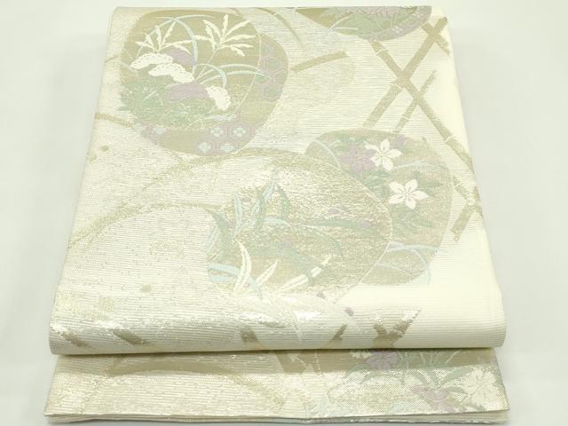 長閑やかさ屋御召しもの＊夏物 六通柄袋帯 秋草丸文 金糸 正絹 珠玉 CABG7435rv