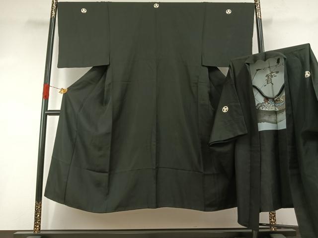 長閑やかさ屋お召しもの●成人男性 黒紋付 羽織仕掛ける 正絹 珠玉 AABH4792fy