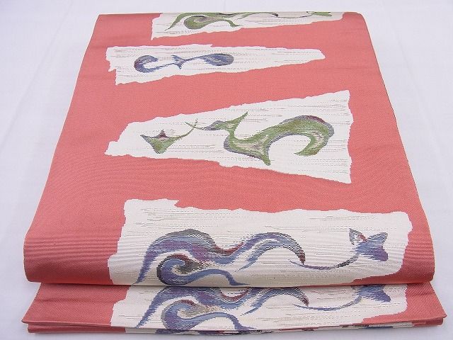 ★こぎん刺しと間道のコラボ‼️六通柄　八寸名古屋帯　正絹　個性的 ☆こぎん刺し柄と間道のコラボ‼️六通柄 八寸名古屋