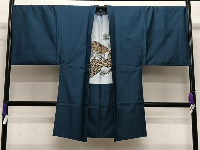 平和屋着物∞男性 長羽織 紬地 高麗納戸色 正絹 逸品 CABE5091ua|平和屋