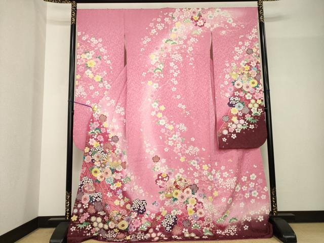 平和屋着物●豪華振袖　駒刺繍　花毬文　暈し染め　金通し地　ロング丈　正絹　逸品　AABH7007ck｜平和屋
