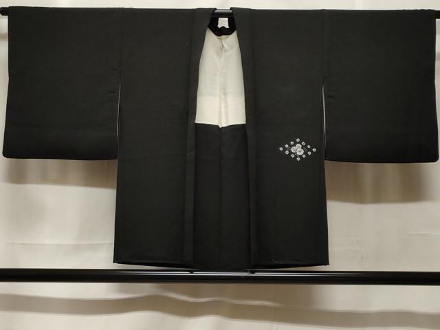 平和屋着物#羽織 刺繍 地紋起こし 菱花文 黒地 正絹 逸品 CABF3875ev|平和屋