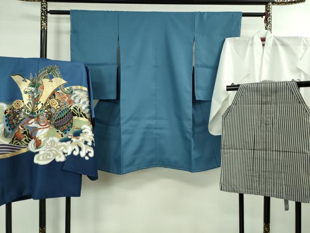 長閑やかさ屋中央局■御前上等 七五三 お坊っちゃん 3歳 祝着・羽織・肌付き・行灯袴 4点仕掛ける 薄花色 龍 兜 珠玉 未当て嵌める DZAB1851kh6
