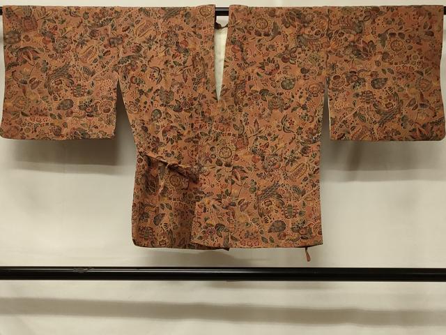 長閑やかさ屋御召しもの＃道中着 更紗花鳥文 正絹 珠玉 CABD7944インチ