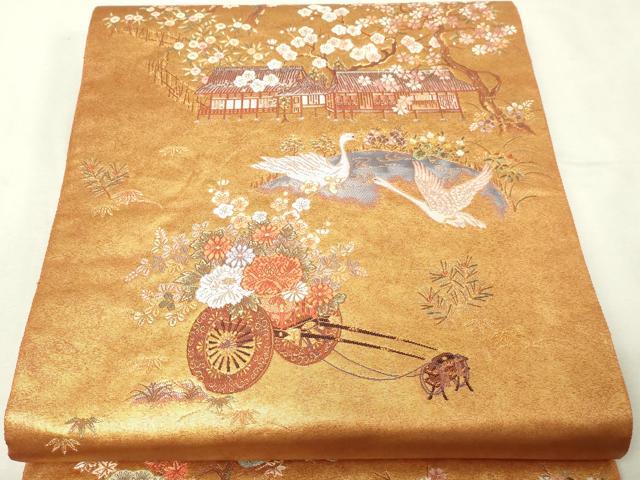 長閑やかさ屋中央局●六通柄袋帯 柱別墅絵文 本金箔 金泥箔 正絹 珠玉 DABG9973sf