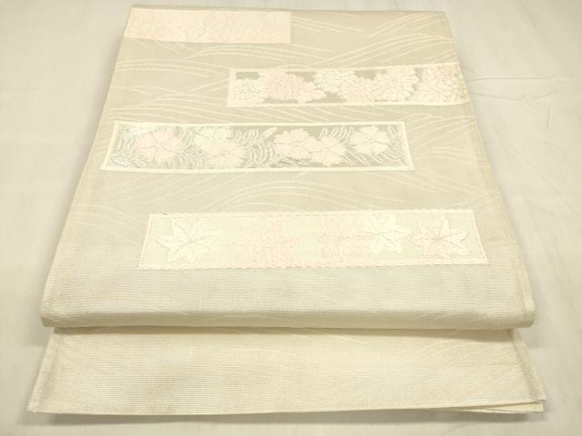 長閑やかさ屋御召しもの＊夏物 膜鳴楽器柄袋帯 唐織 横段花文 銀糸 正絹 珠玉 DABE6112珊