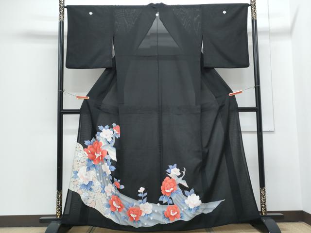 長閑やかさ屋御召しもの＊夏物 黒留袖 絽 クジャク花文 銀彩 洗える御召しもの CABH3833th