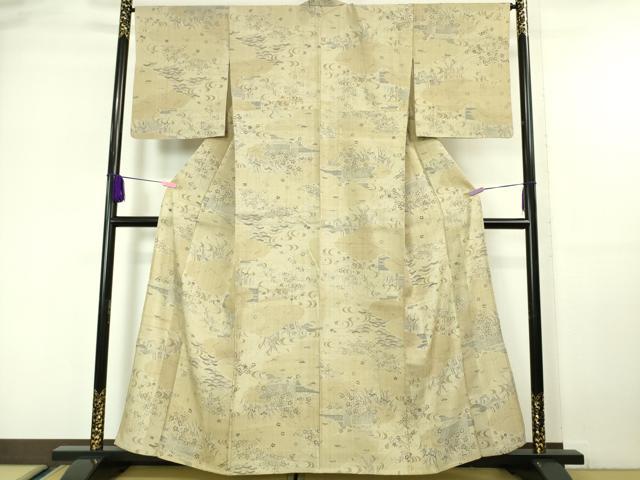 長閑やかさ屋中央局▽飛び切り 染織の高家 しょうざん  生紬 単衣 見晴らし花文 珠玉 DZAA5747kh5