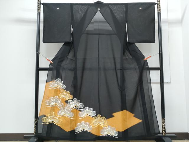 長閑やかさ屋御召しもの＊夏物 黒留袖 絽 駒刺しゅう 松葉文 金彩 洗える御召しもの CABH3834th