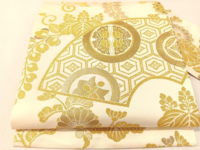 平和屋着物●全通柄　九寸名古屋帯　地紙花蝶丸文　金糸　正絹　逸品　CABK4401vp｜平和屋