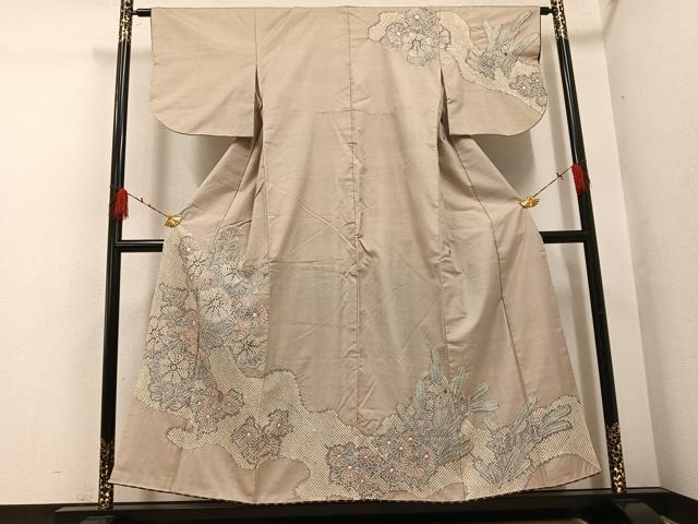 平和屋着物●名門 藤娘きぬたや・大島絞り 本場大島紬 草花文 正絹 逸品 AABH4049ph|平和屋